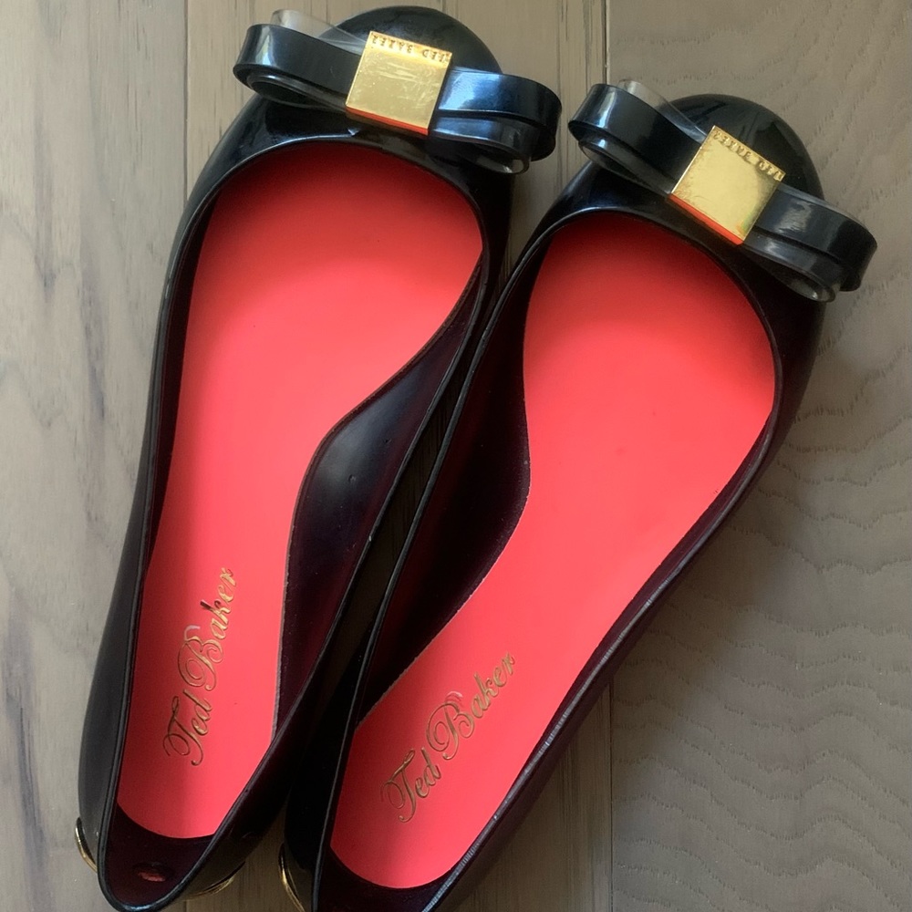 Ted Baker jelly bow flats black PRE-OWNED GOOD UK size 5/ US Size 7 approximate